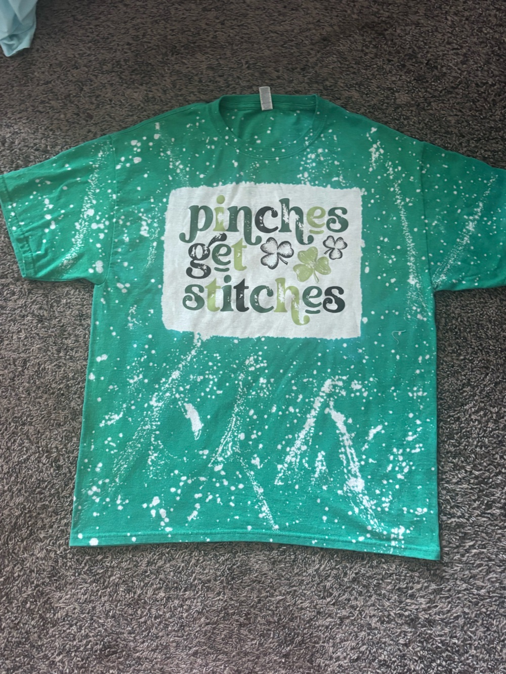 Jerzees Green Bleached "Pinches Get Stitches" Graphic Tee